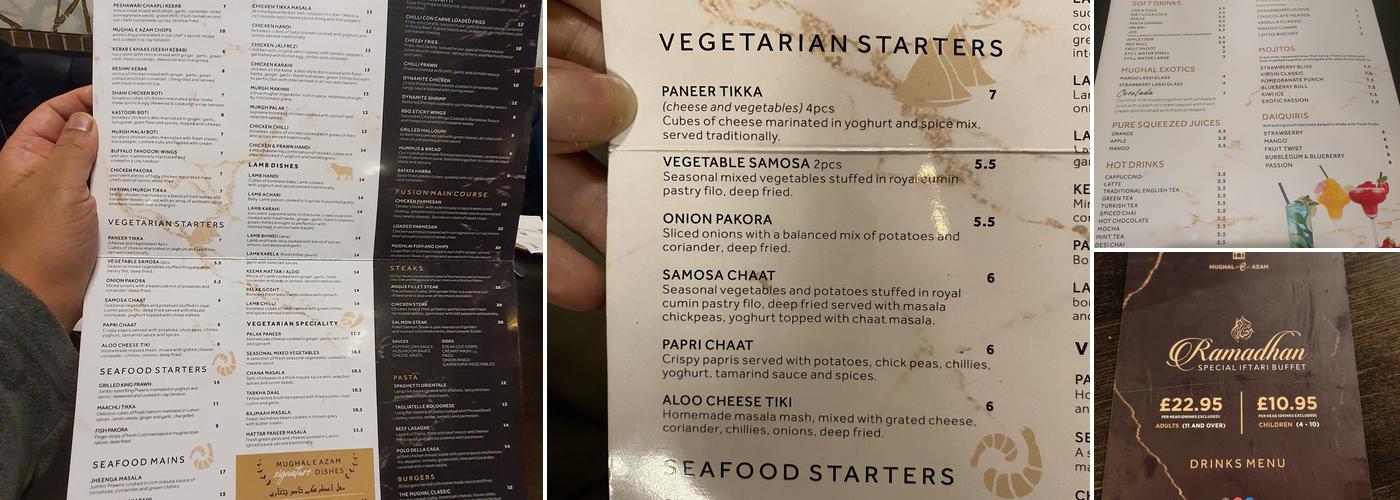 Mughal-e-Azam Restaurant & Banqueting Menu