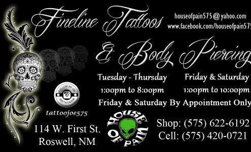 House of Pain Tattoo & Body Piercing 114 W 1st St, Roswell New Mexico 88203