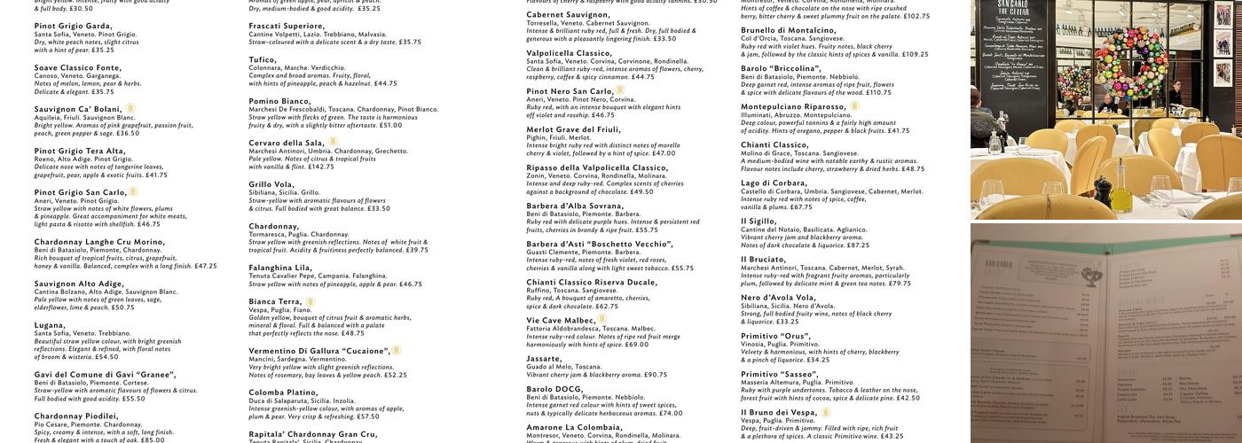 San Carlo - Birmingham Menu