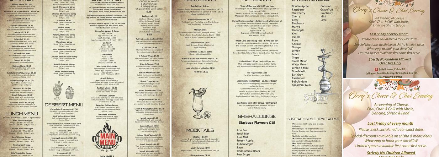 Sultan Lounge & Restaurant LTD Menu