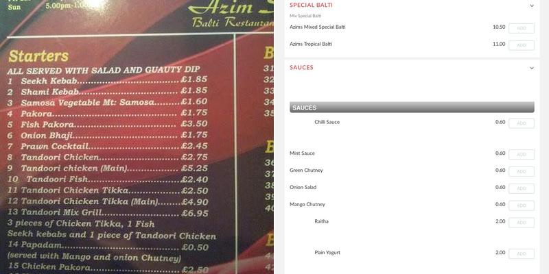 Azim's Restaurant Menu