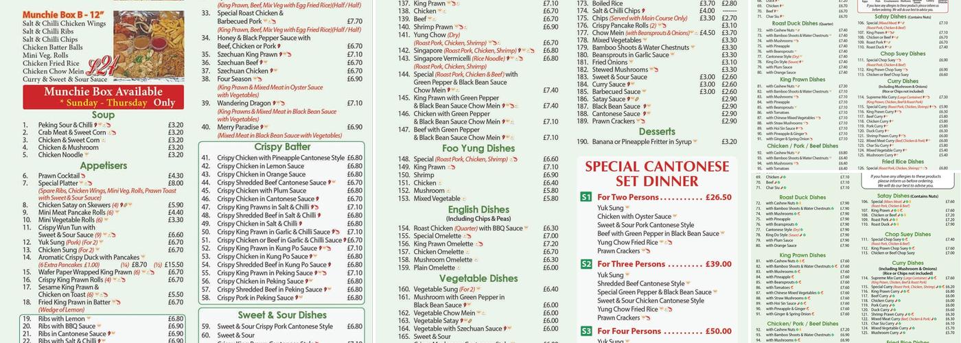 Evergreen Cantonese Take Away Menu