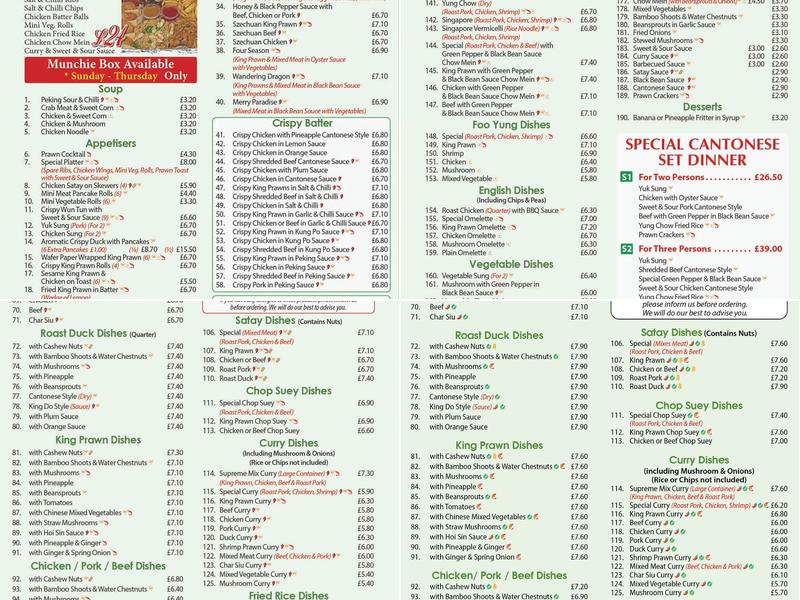 Evergreen Cantonese Take Away Menu