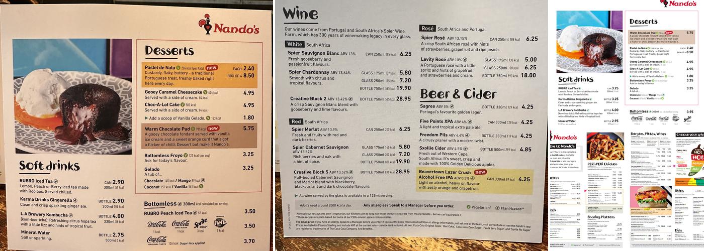 Nando's Selly Oak Menu
