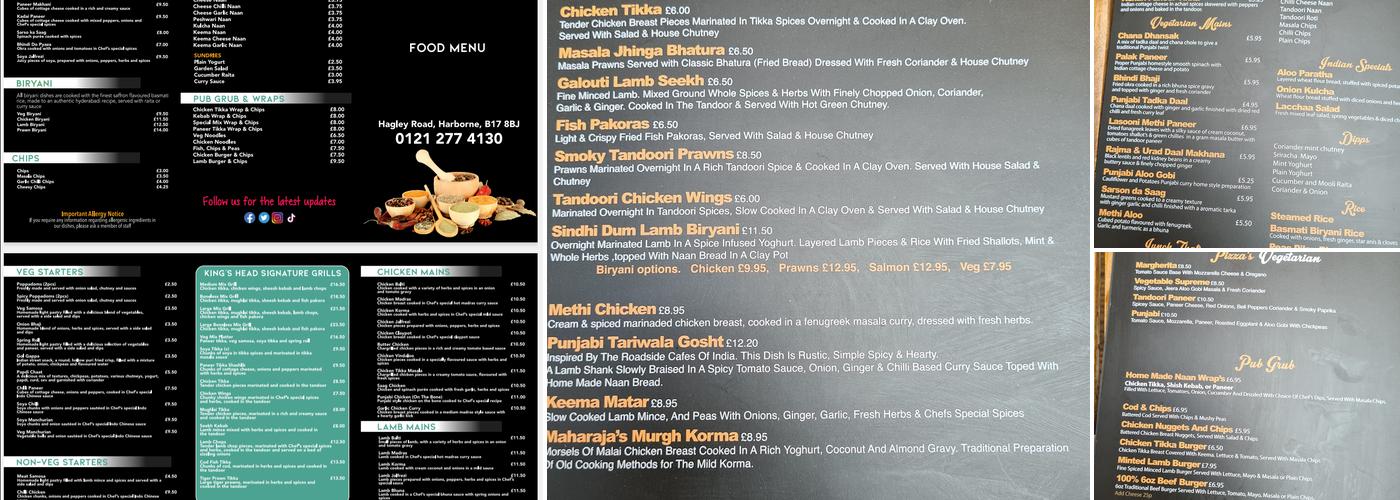 The Kings Head Birmingham Menu