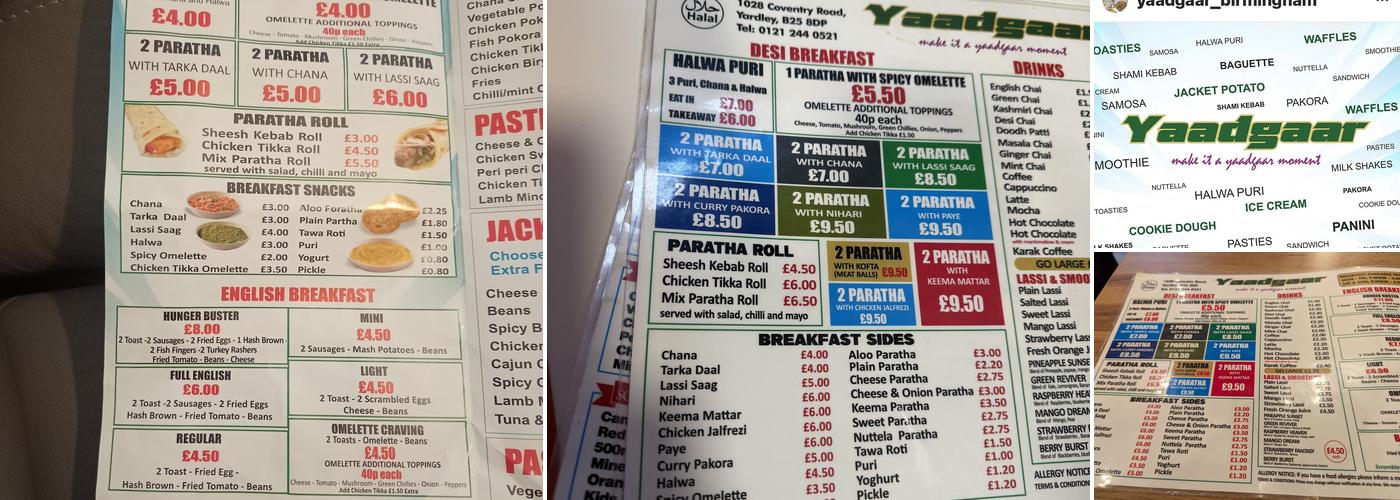 Yaadgaar Desserts & Mithai Birmingham Menu