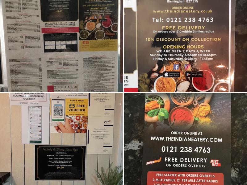 The Indian eatery Menu