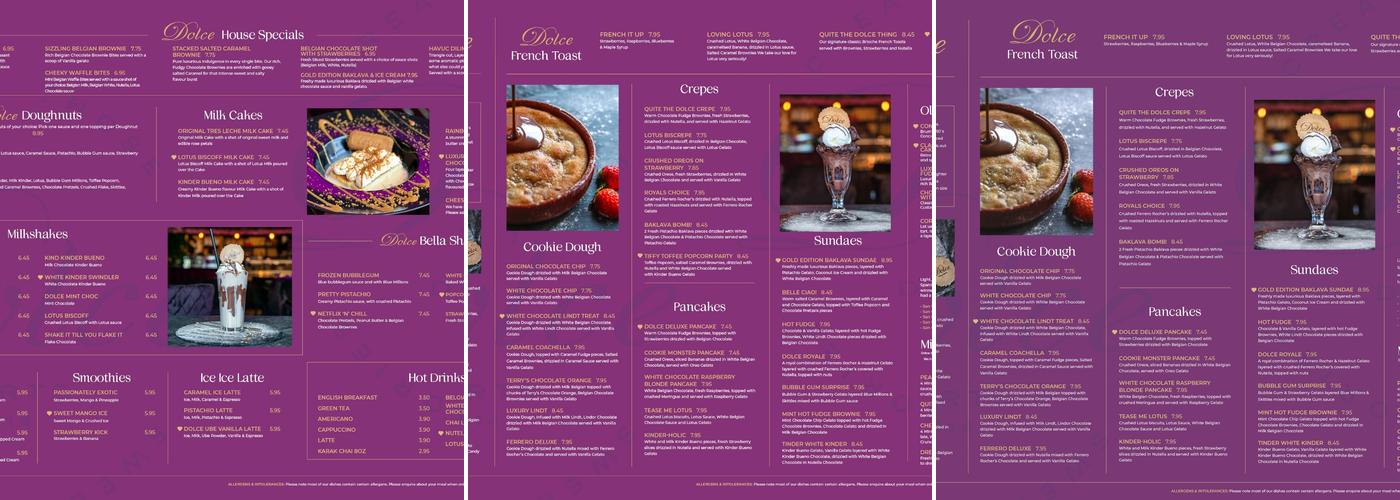 Dolce Desserts Menu
