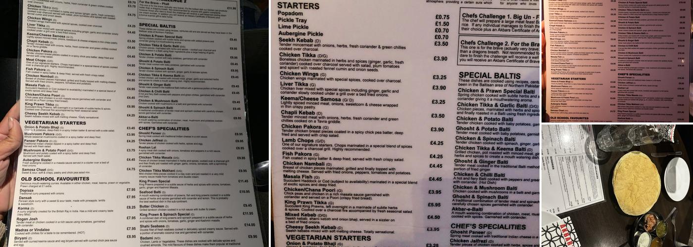Akbar's Birmingham Menu