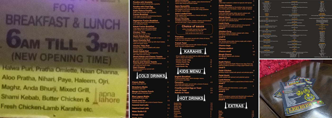 Apna Lahore Menu