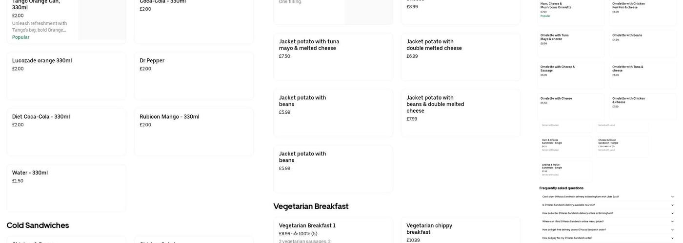 O'Hara's Sandwich Menu