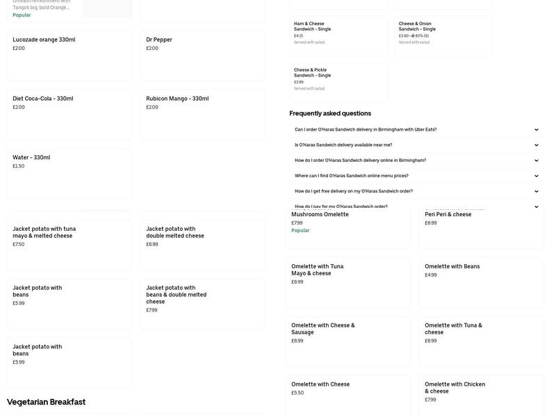 O'Hara's Sandwich Menu