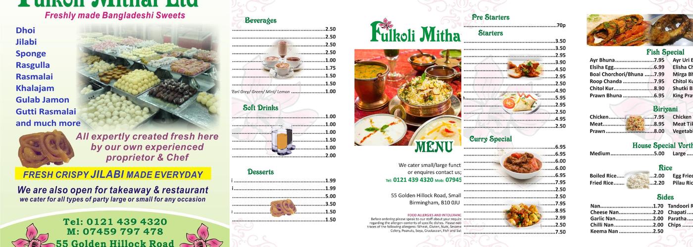 Fulkoli Mithai Ltd. Menu