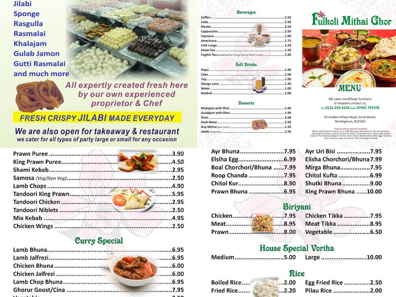 Fulkoli Mithai Ltd. Menu
