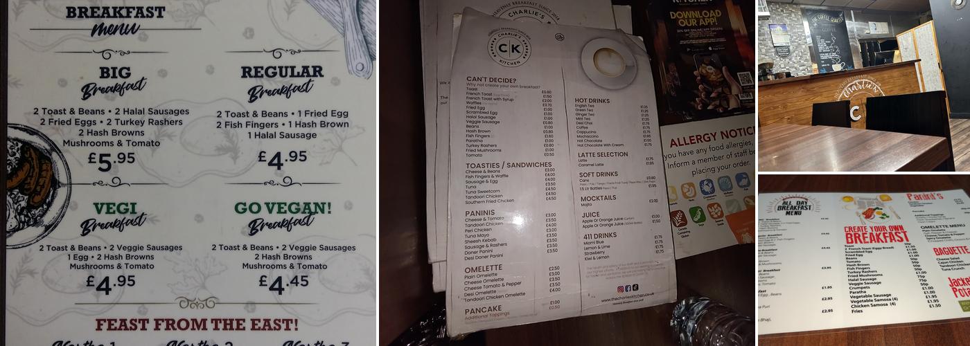 Charlies kitchen Menu