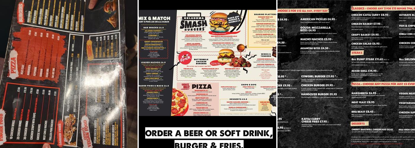 Coyote Ugly Saloon - Birmingham Menu