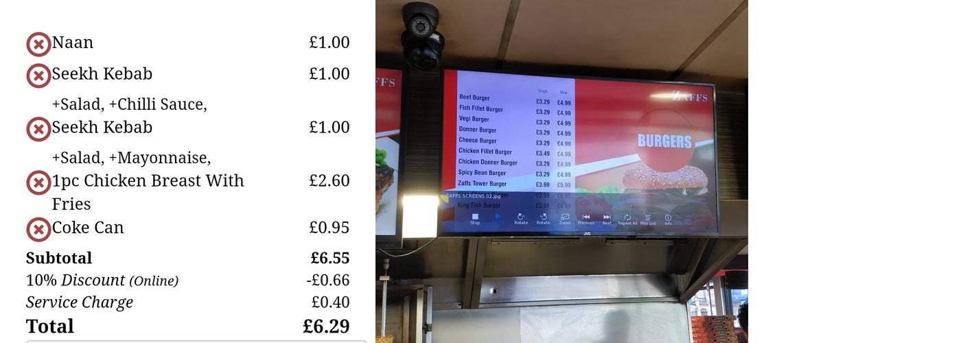 Zaffs Peri Licious Menu