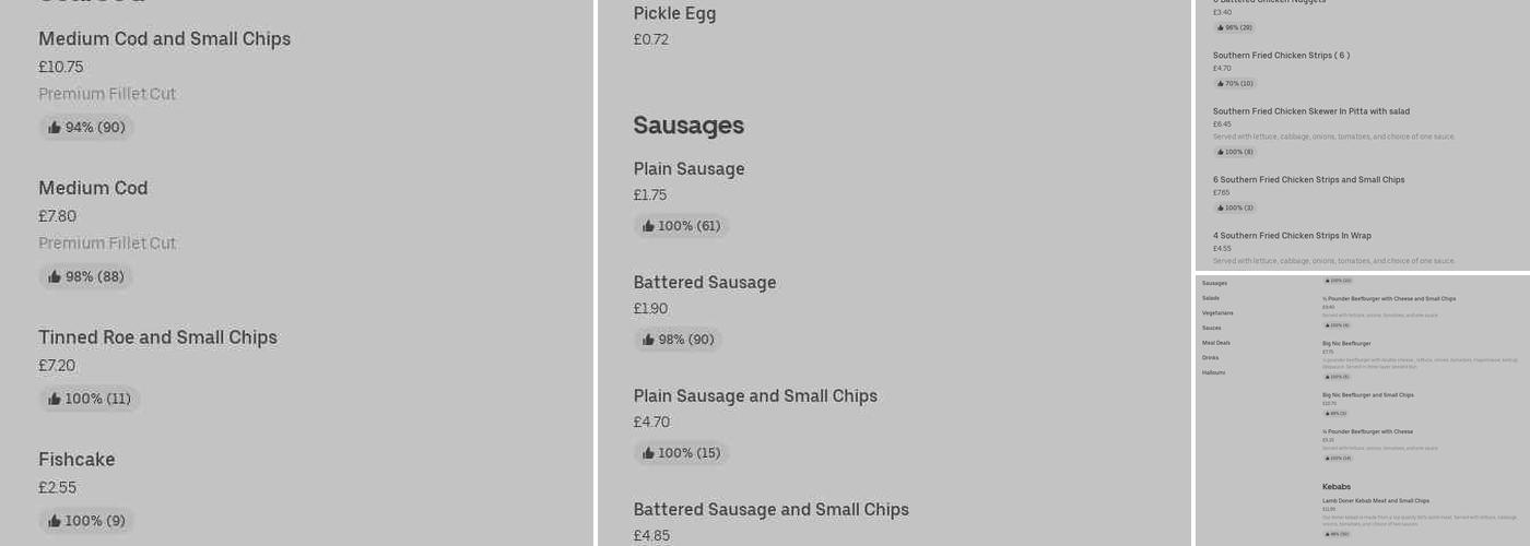 The Blue Angel Fish Bar Menu