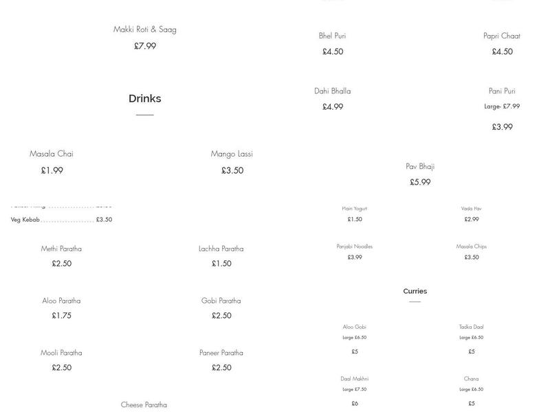 Paratha Express Menu