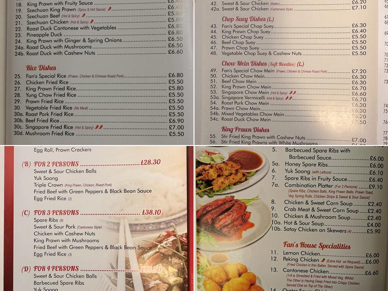 Fans House Chinese Takeaway Menu