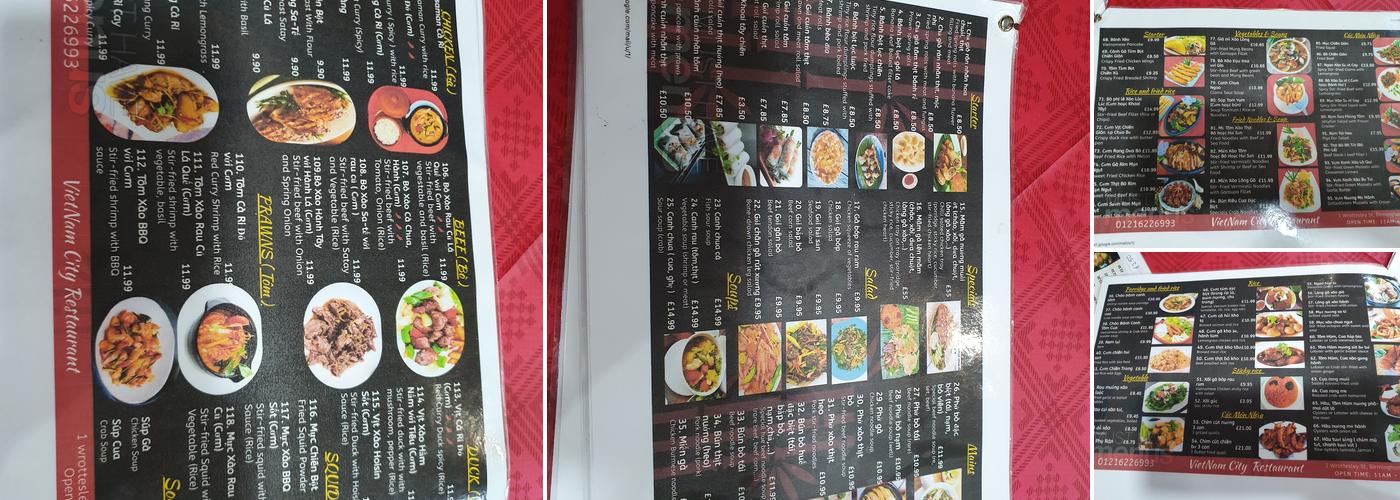 Vietnam City Restaurant Menu
