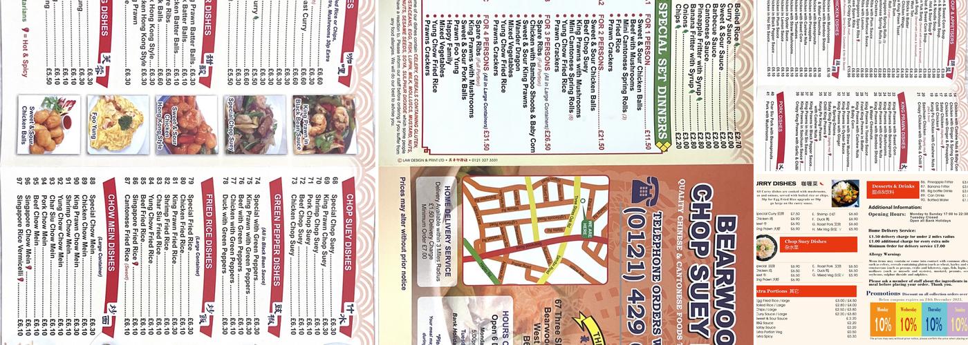 Bearwood Chop Suey Bar Menu