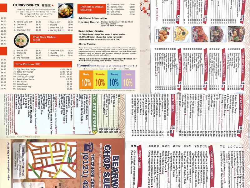 Bearwood Chop Suey Bar Menu