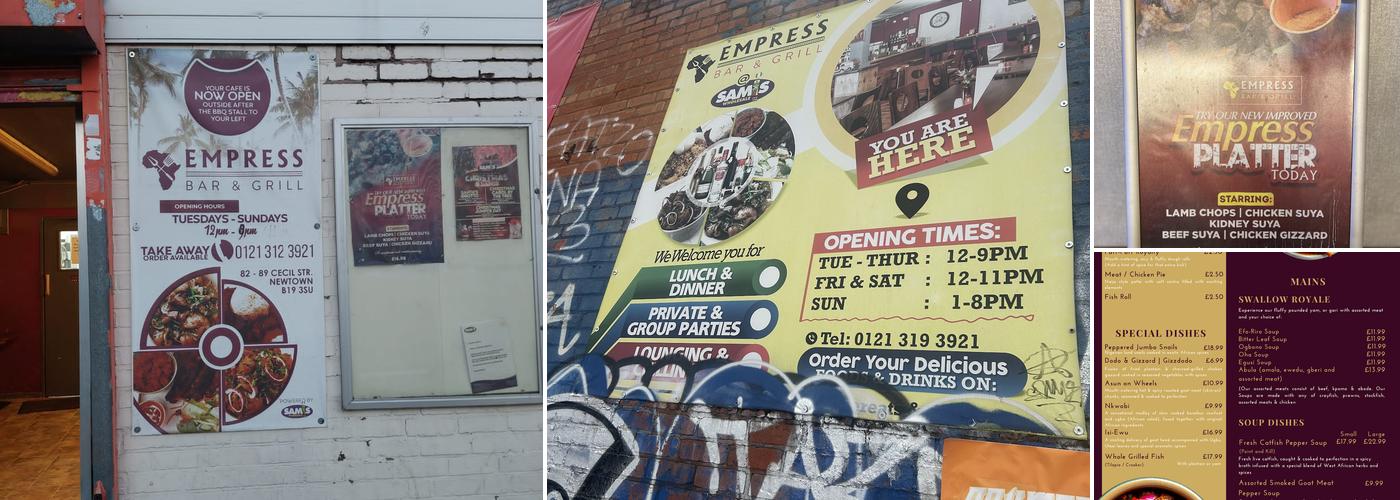 Empress bar & grill Menu