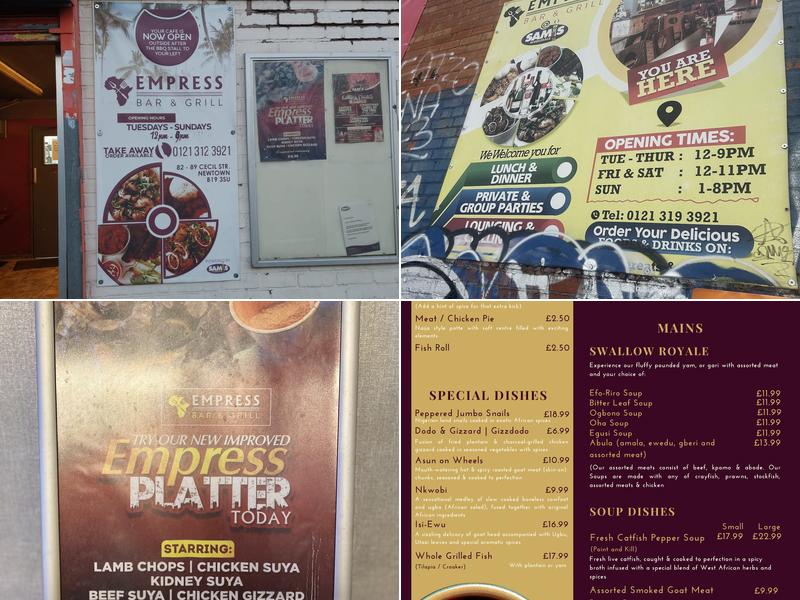 Empress bar & grill Menu