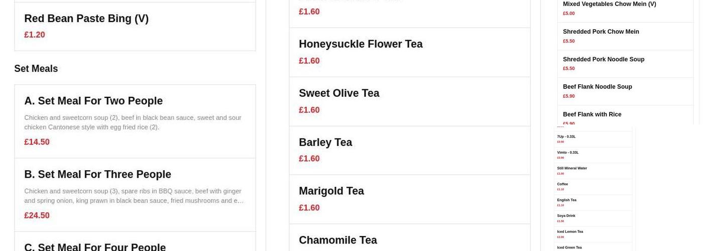 No.1 Chinese Cafe Menu