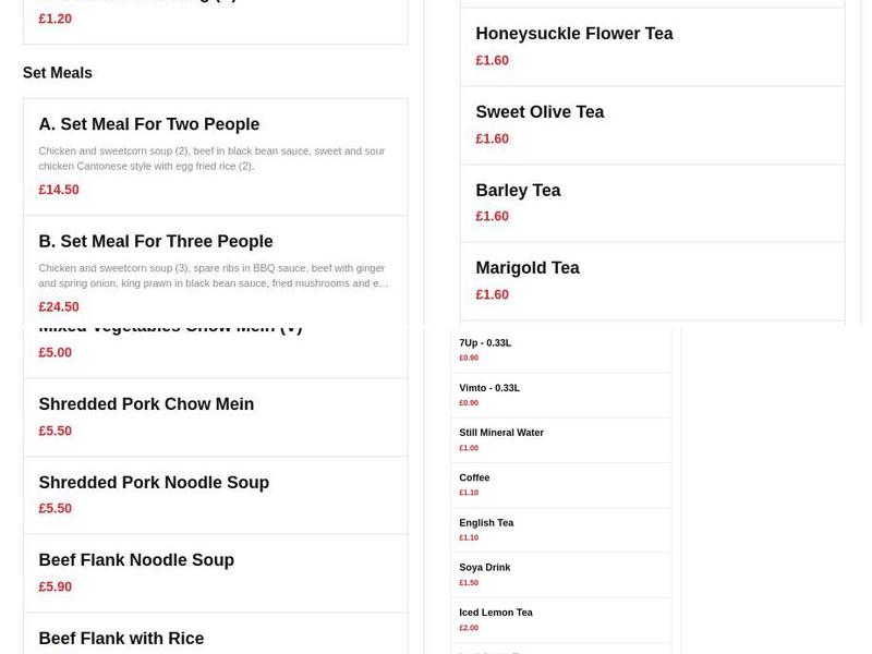 No.1 Chinese Cafe Menu