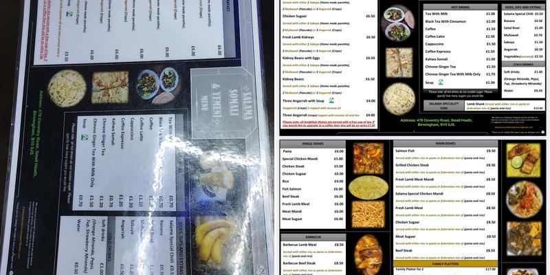 Salama Somali & Yemeni Restaurant Menu