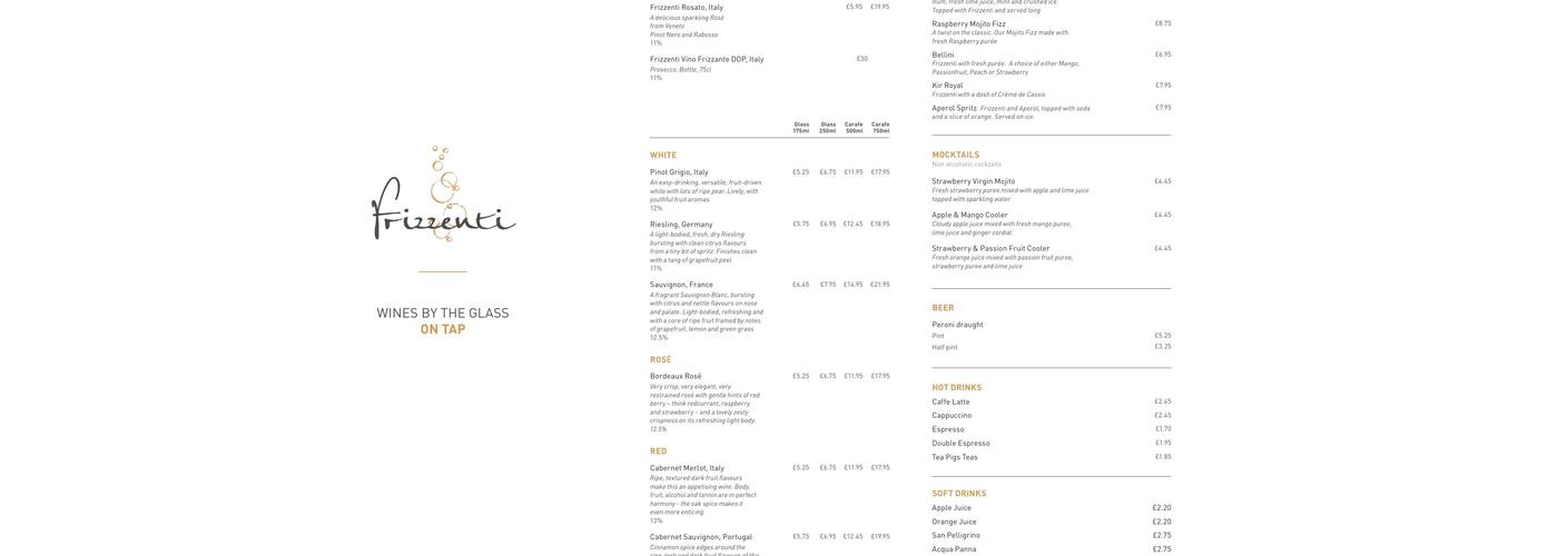 Frizzenti Menu