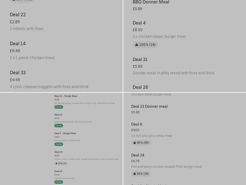 UK Fried Chicken Menu