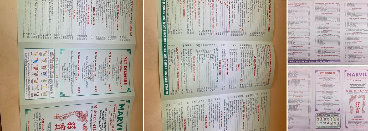 Marvil Take-Away Shop Menu