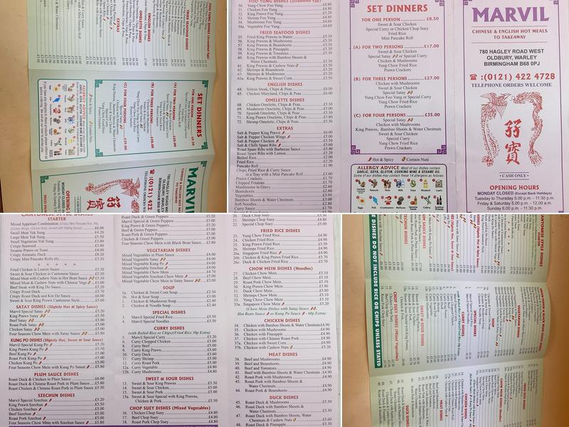 Marvil Take-Away Shop Menu