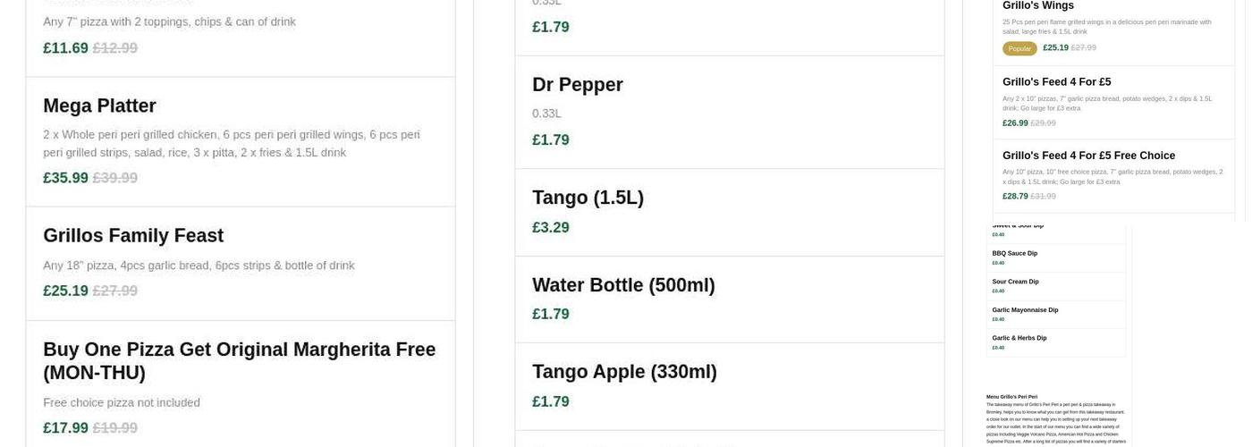 Grillo's Birmingham Menu