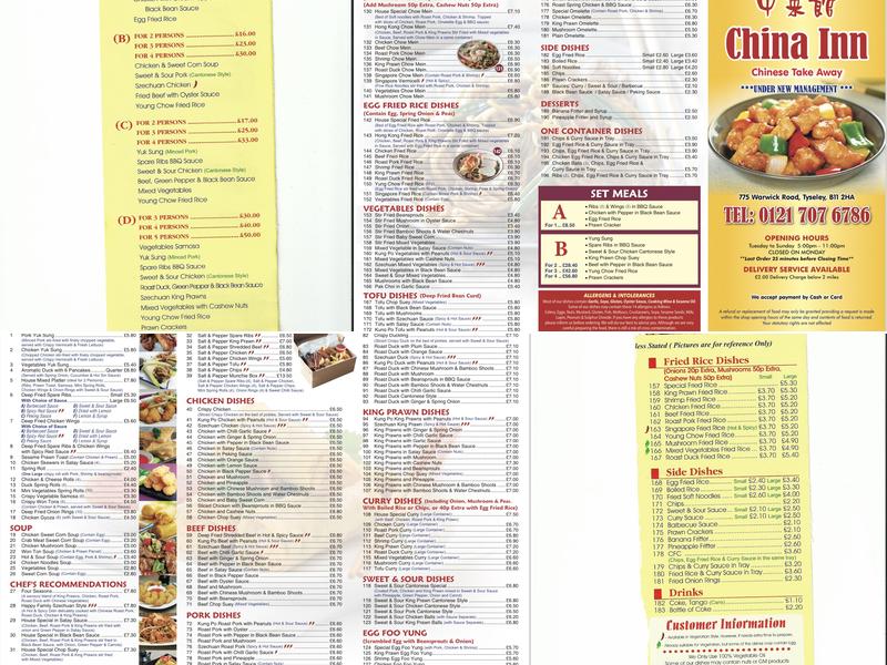 China Inn Takeaway Menu