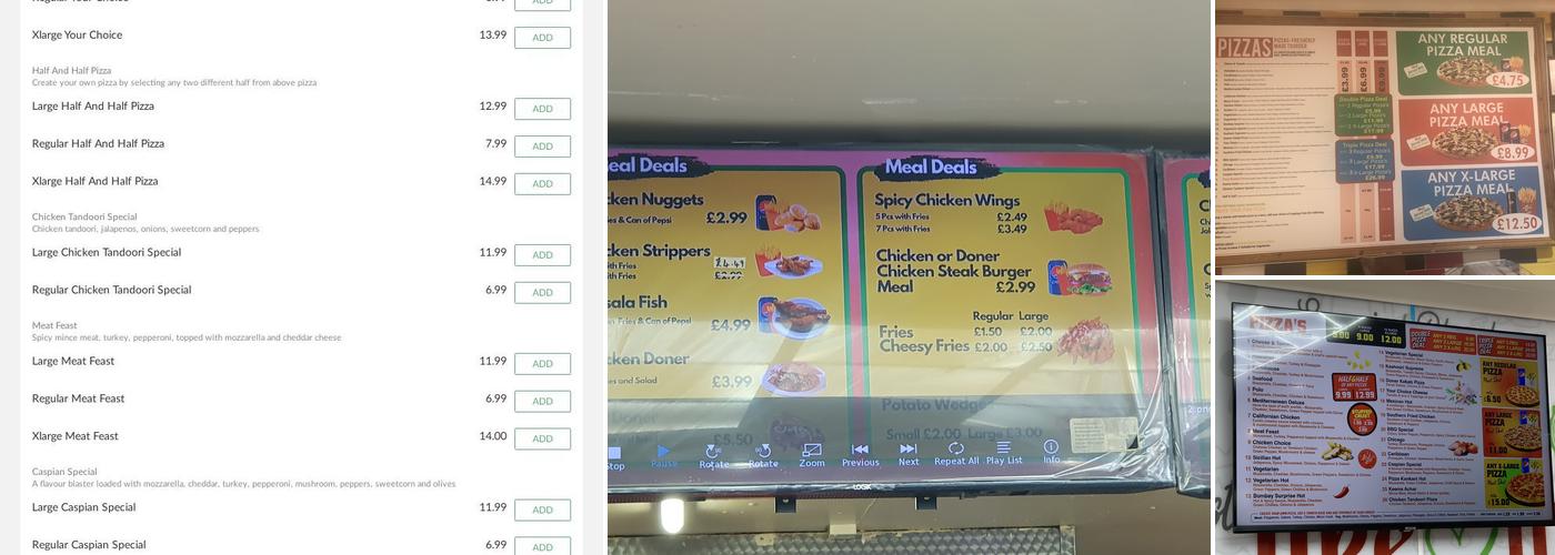 Caspian Pizza Aston Menu