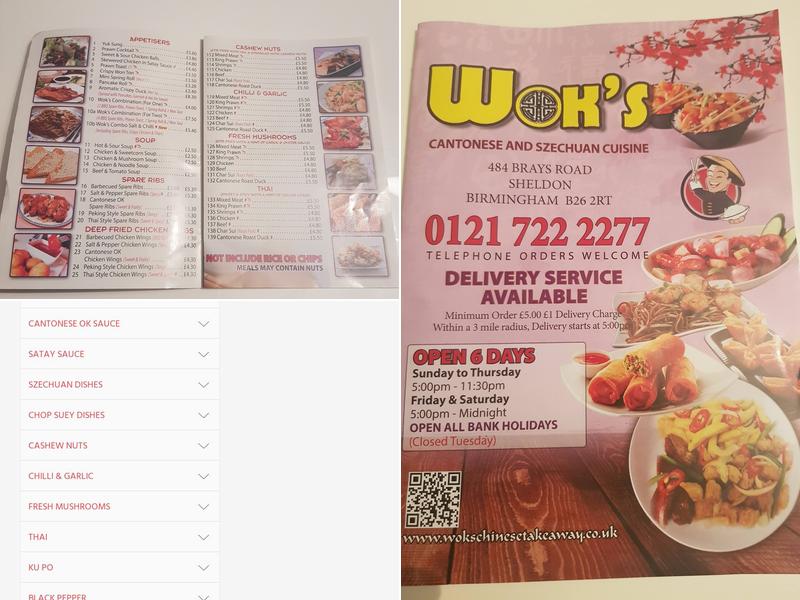 WOK'S Chinese Takeaway Menu