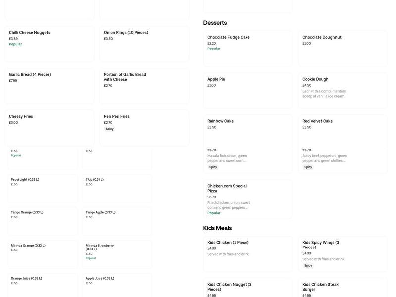 Chicken.com (Sparkhill) Menu