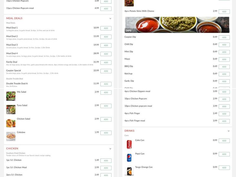 Caspian Pizza Yardley Menu
