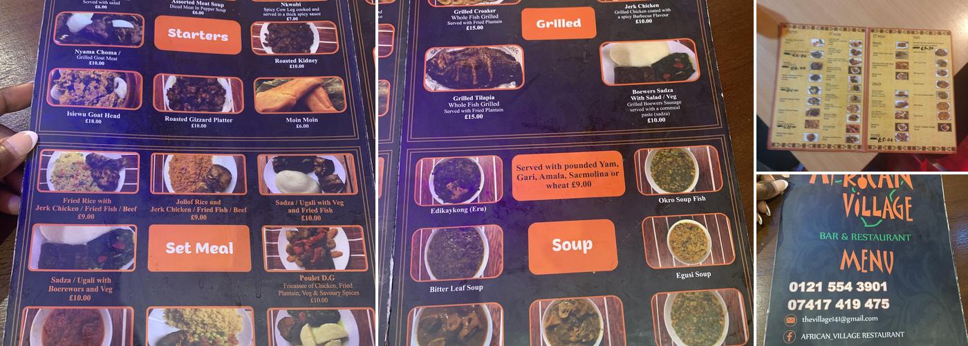 African Village Restaurant & Late Bar Menu