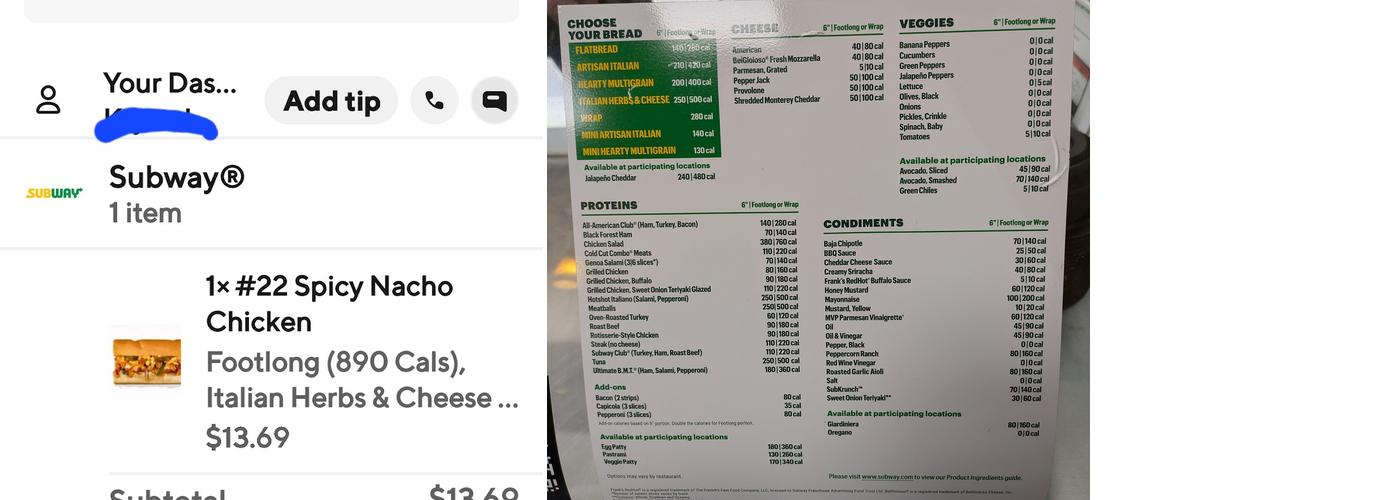 Subway Menu