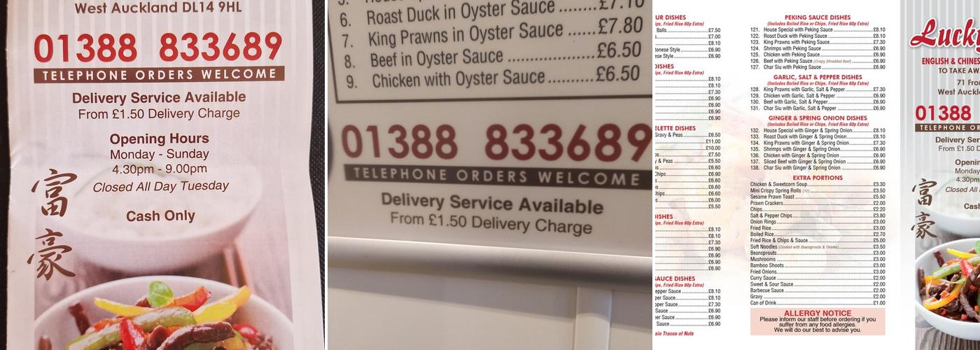 Lucky 8 Chinese Take Away Menu