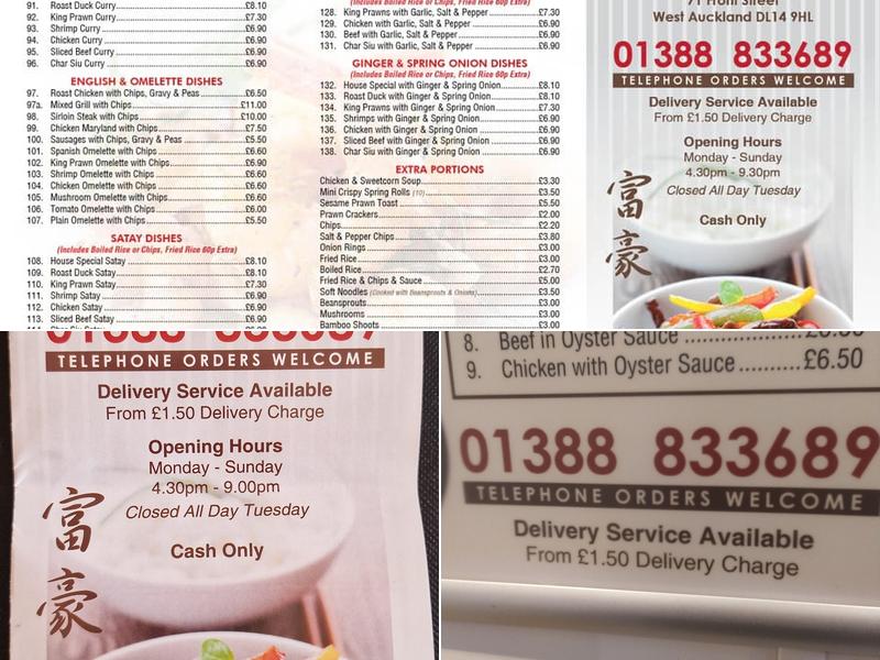 Lucky 8 Chinese Take Away Menu