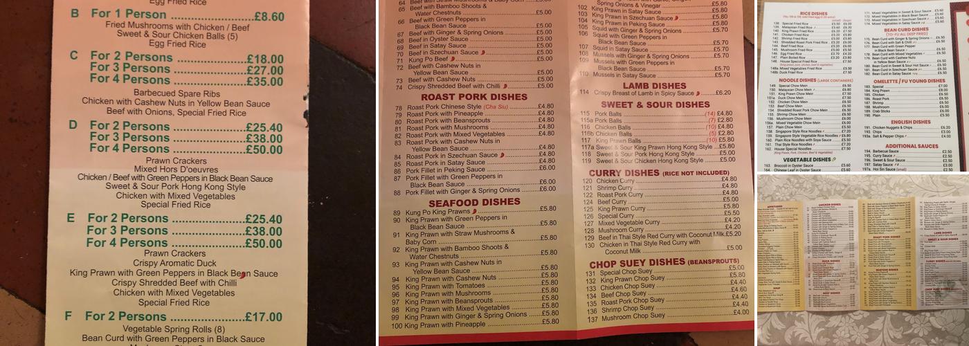 China City Bishop’s Stortford Menu