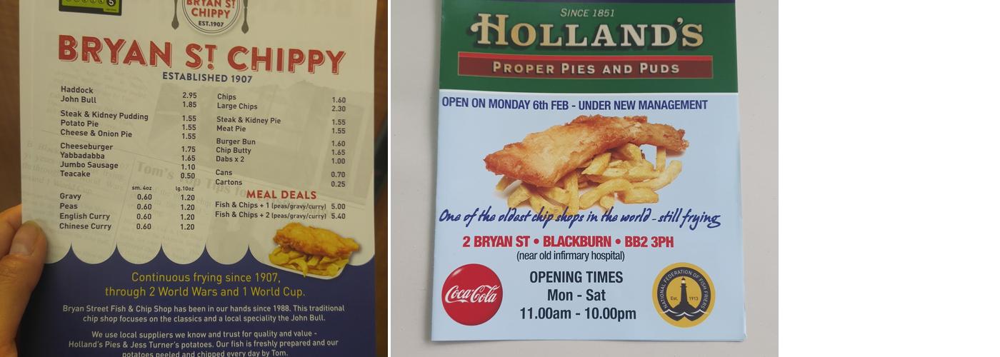 Bryan street chippy Menu