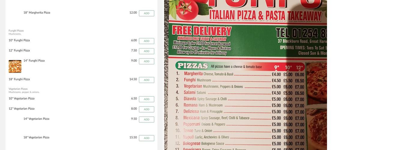 Toni's Pizza Menu