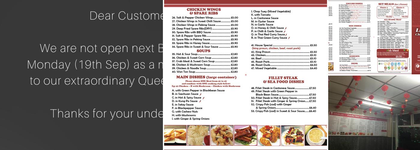 Blackburn Lucky Star Chinese Takeaway Menu